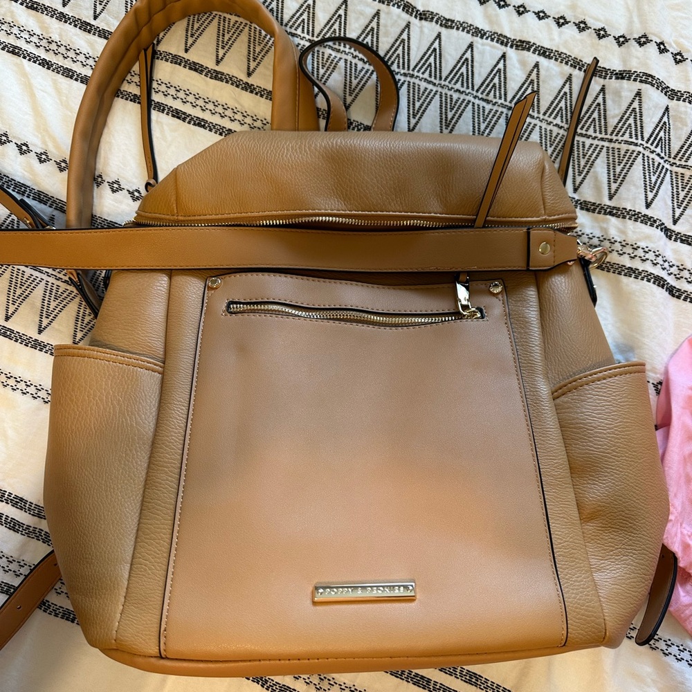 Poppy & Peonies Commuter Backpack in Camel